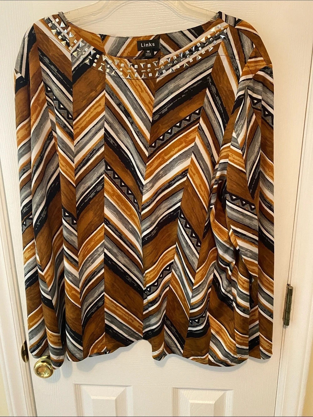 Links Geometric Blouse in Brown & Black Size 1X Like New